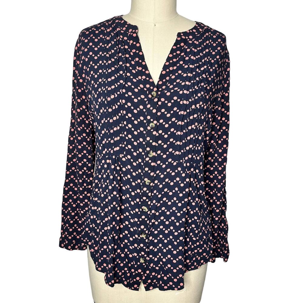 Anthropologie Maeve Chevron Dot Pintuck Button Front Blouse Medium